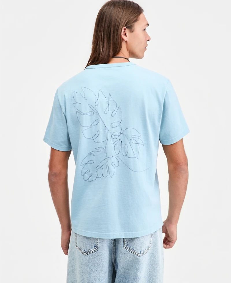 Sun + Stone Men's Tropical Leaf Embroidered T-Shirt, Macy's Exclusive