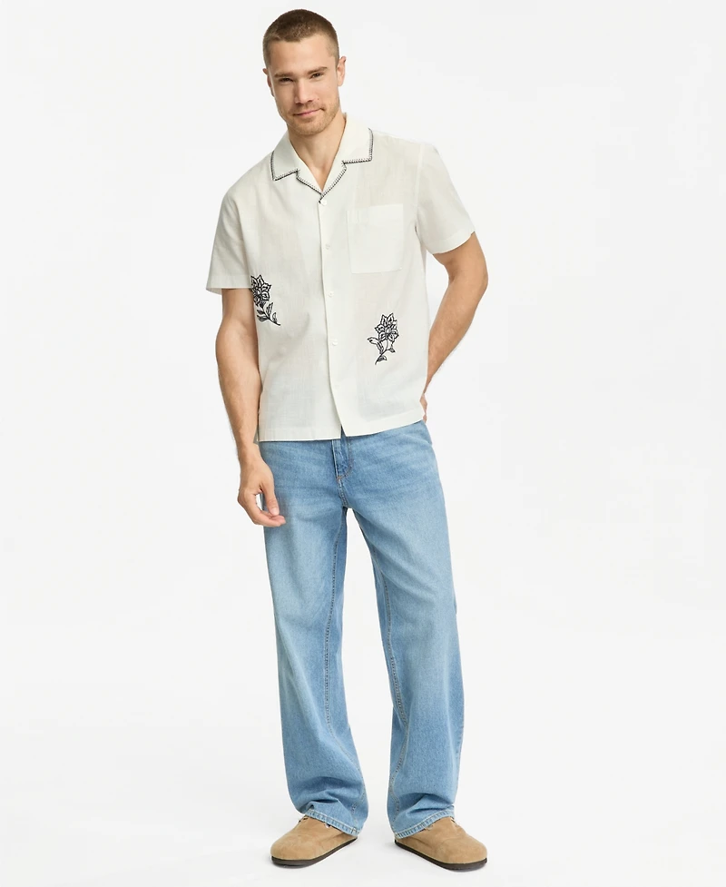 Sun + Stone Men's Nicholas Embroidered Camp Shirt