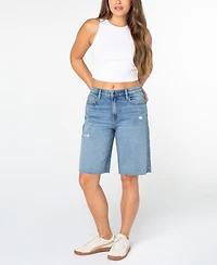 Celebrity Pink Women's High-Rise Raw-Hem Bermuda Shorts