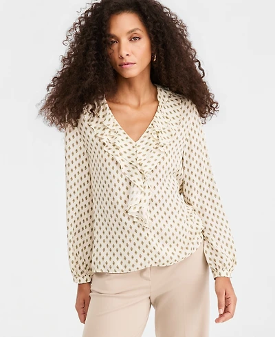Emme Marella Women's Flounce-Detail V-Neck Long-Sleeve Blouse