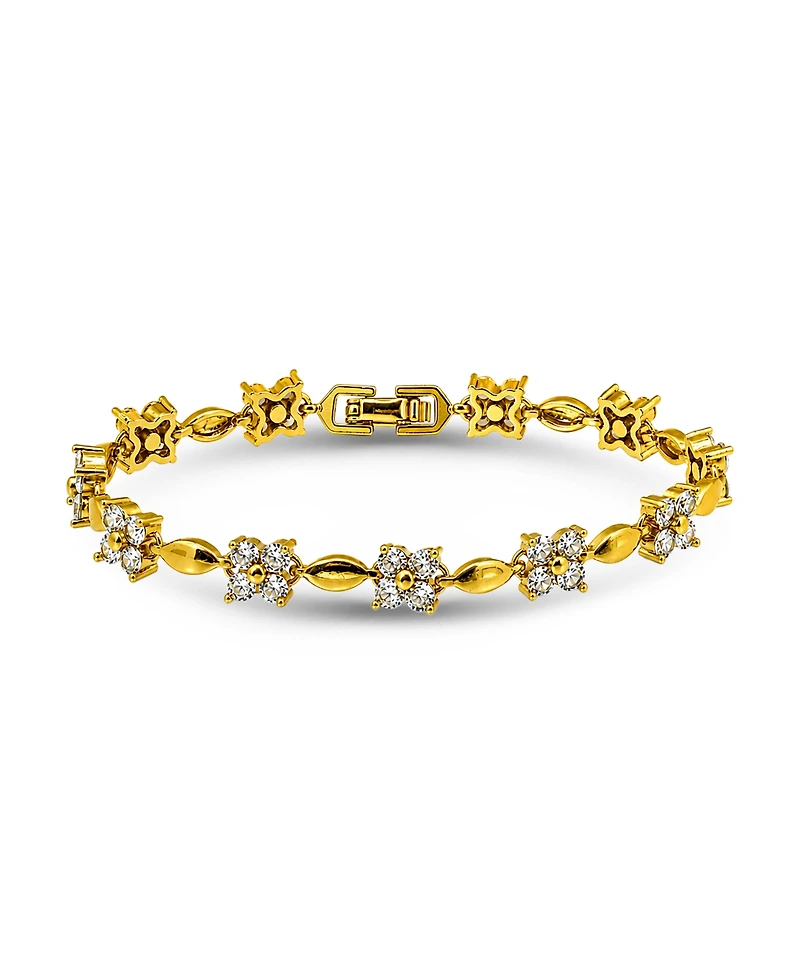 Macy's Cubic Zirconia Flower Design Polish Oval Link Bracelet