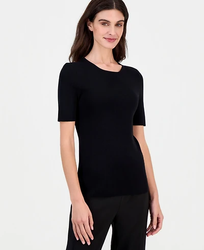 Tahari Asl Women's Fine-Rib Crewneck Sweater T-Shirt, Regular & Petite