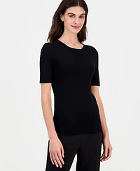 Tahari Asl Women's Fine-Rib Crewneck Sweater T-Shirt, Regular & Petite