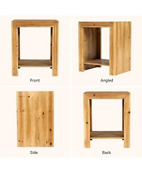 Slickblue Solid Wood Nightstand with Open Storage Shelves and Rustic Style