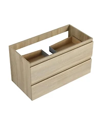 Sillysis Wall Mounted Bathroom Vanity Cabinet with Soft Close Drawers, Wood Grain Plywood for Modern Bathroom