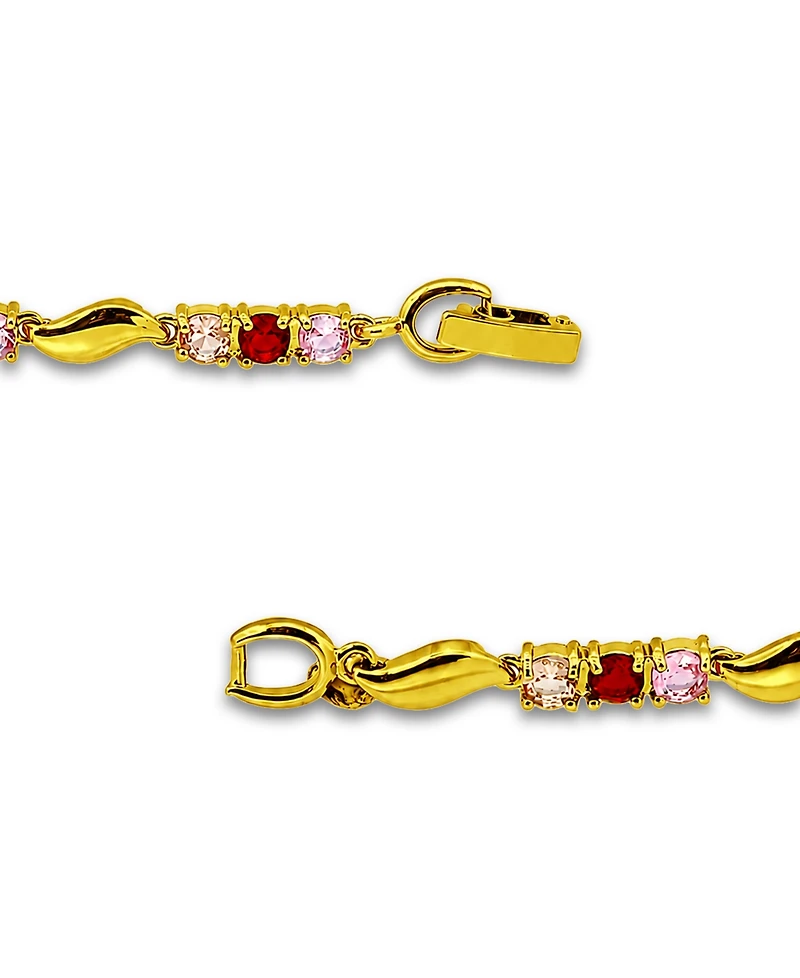 Macy's Round Pink, Champagne, Red Cubic Zirconia and Polish "S" Shape Bracelet
