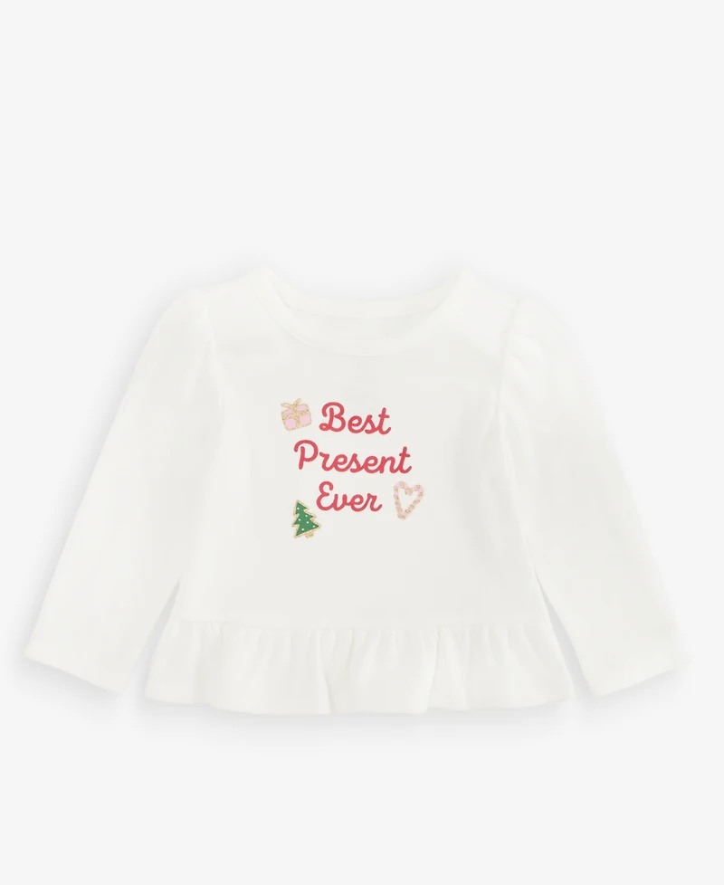 First Impressions Baby Girls' 3M-24M Mix & Match Long-Sleeve Best Present Ever Peplum T-Shirt, Macy's Exclusive