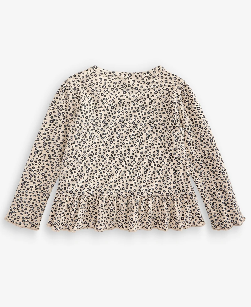 First Impressions Baby Girls' 3M-24M Mix & Match Long-Sleeve Leopard-Print Peplum Top, Macy's Exclusive