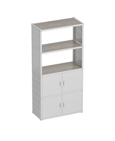 5-Shelf Heavy-Duty Garage Storage Shelving w/ Lower Cabinet and Side Pegboards, White (35 in. W x 71.1 in. H x 15.7 in. D