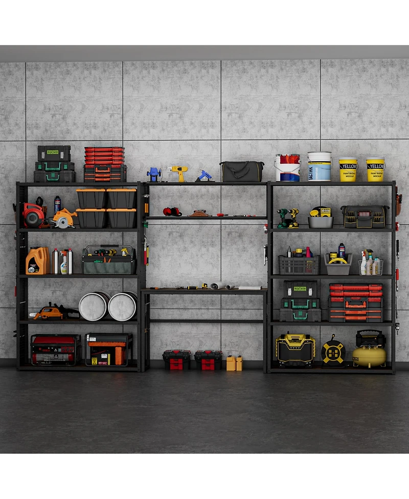 Heavy-Duty Wide Garage Storage and Workstation System with Side Pegboards, Black (144.2 in. W x 71.1 in. H x 15.7 in. D