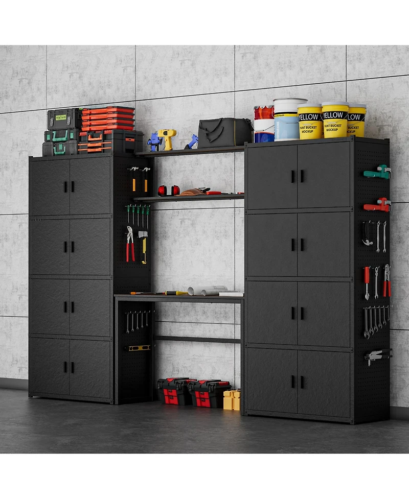 5-Shelf Heavy-Duty Garage Cabinet and Workstation System w/ Side Pegboards