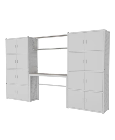 5-Shelf Heavy-Duty Garage Cabinet and Workstation System w/ Side Pegboards, White (120 in. W x 71 in. H x 16 in. D