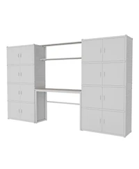 5-Shelf Heavy-Duty Garage Cabinet and Workstation System w/ Side Pegboards, White (120 in. W x 71 in. H x 16 in. D