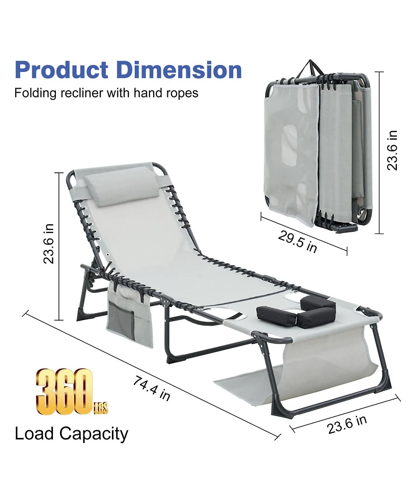 ECHTPeak Face Down Chaise Outdoor Recliner Chair, 5-Position Adjustable Sunbathing, with Faceand Arm Holes, for Pool, Beach, Patio, Lawn