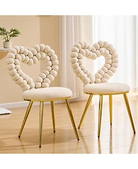 Rainsken Velvet Dining Chairs Set of 2, with Bubble Back, Upholstered Accent Metal Legs, for Room, Living Bedroom