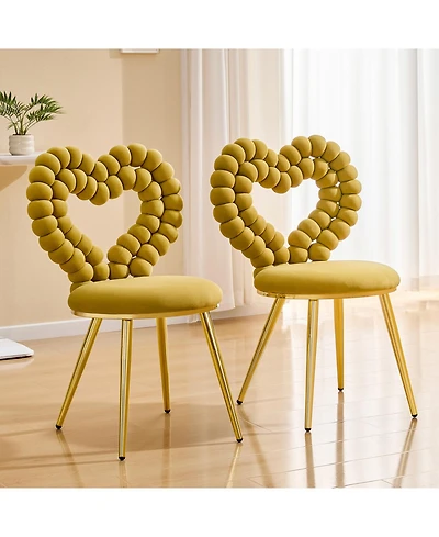 Rainsken Velvet Dining Chairs Set of 2, with Bubble Back, Upholstered Accent Chairs with Metal Legs, for Dining Room, Living Room, Bedroom