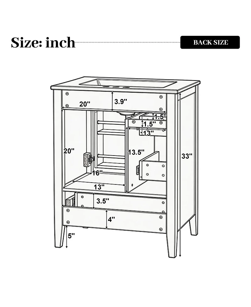 Sillysis Bathroom Vanity with Sink,Freestanding Storage Cabinet, Soft Close Drawers and Door, Solid Wood Legs