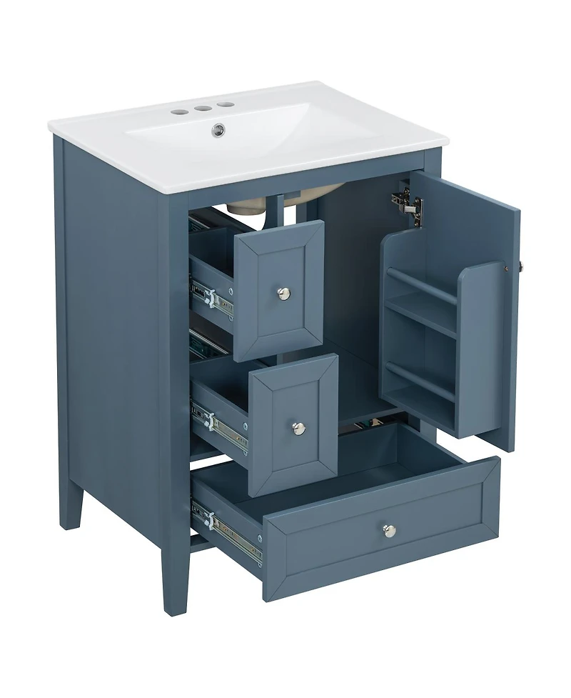 Sillysis Bathroom Vanity with Sink,Freestanding Storage Cabinet, Soft Close Drawers and Door, Solid Wood Legs