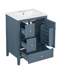 Sillysis Bathroom Vanity with Sink,Freestanding Storage Cabinet, Soft Close Drawers and Door, Solid Wood Legs