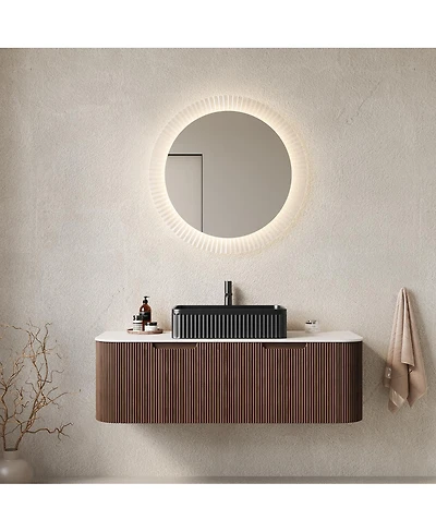 Sillysis Wall Mounted Bathroom Vanity with Ceramic Sink,Plywood Cabinet, Soft Close Drawer, Pre-assembled
