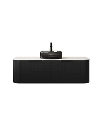 Sillysis Wall Mounted Bathroom Vanity with Glass Vessel Sink, 3D Stripe Plywood Cabinet, Soft Close Drawer, Pre-assembled