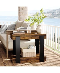 Slickblue Farmhouse Side Table with Open Storage Shelf and Rustic Design