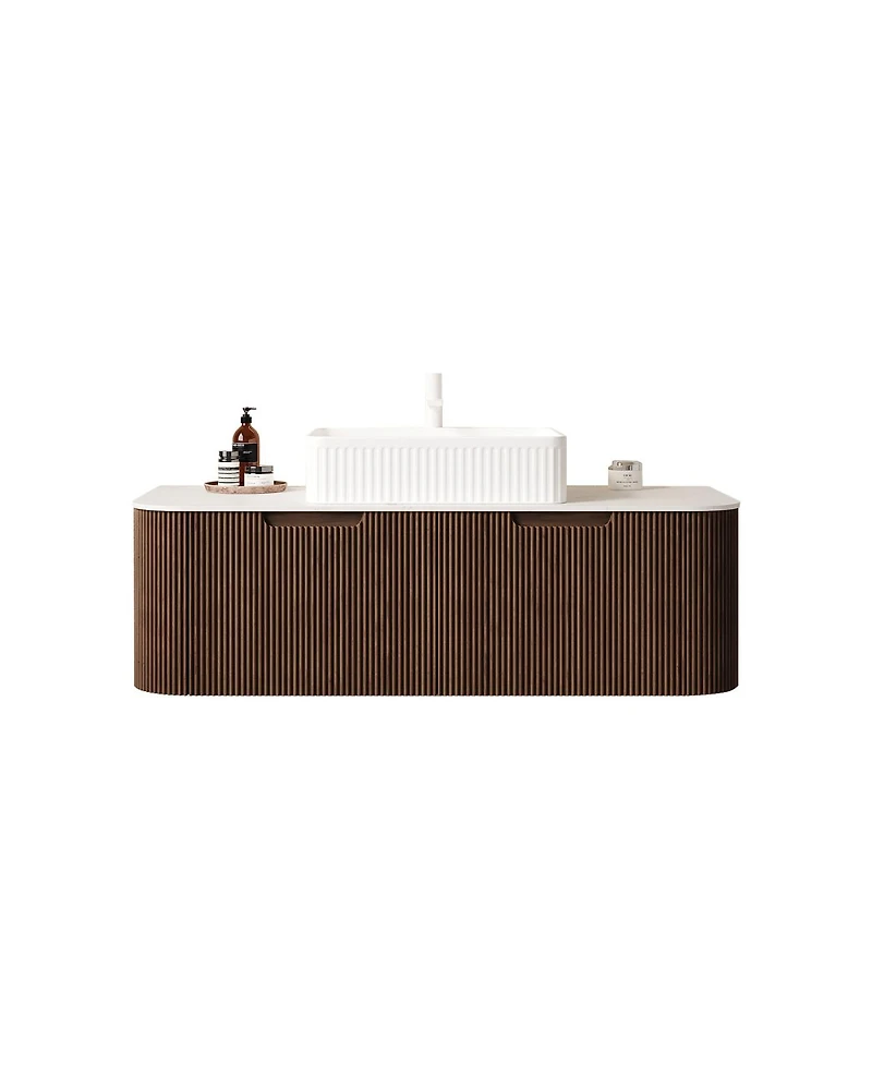 Sillysis Wall Mounted Bathroom Vanity with Ceramic Sink, Plywood Cabinet, Soft Close Drawer, Pre-assembled