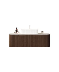 Sillysis Wall Mounted Bathroom Vanity with Ceramic Sink, Plywood Cabinet, Soft Close Drawer, Pre-assembled