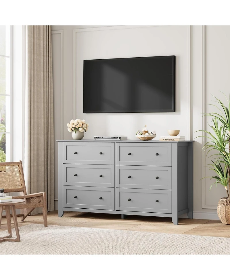 gaomon 6 Drawer Dresser For Bedroom, 54" Wide Large Dresser With Deep Drawers And Metal Knobs, Modern Wooden Chests Of Drawers