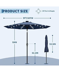 gaomon 9 Feet Outdoor Table Solar Patio Umbrella With 32 Led Lights, Uv Protection For Pool, Deck