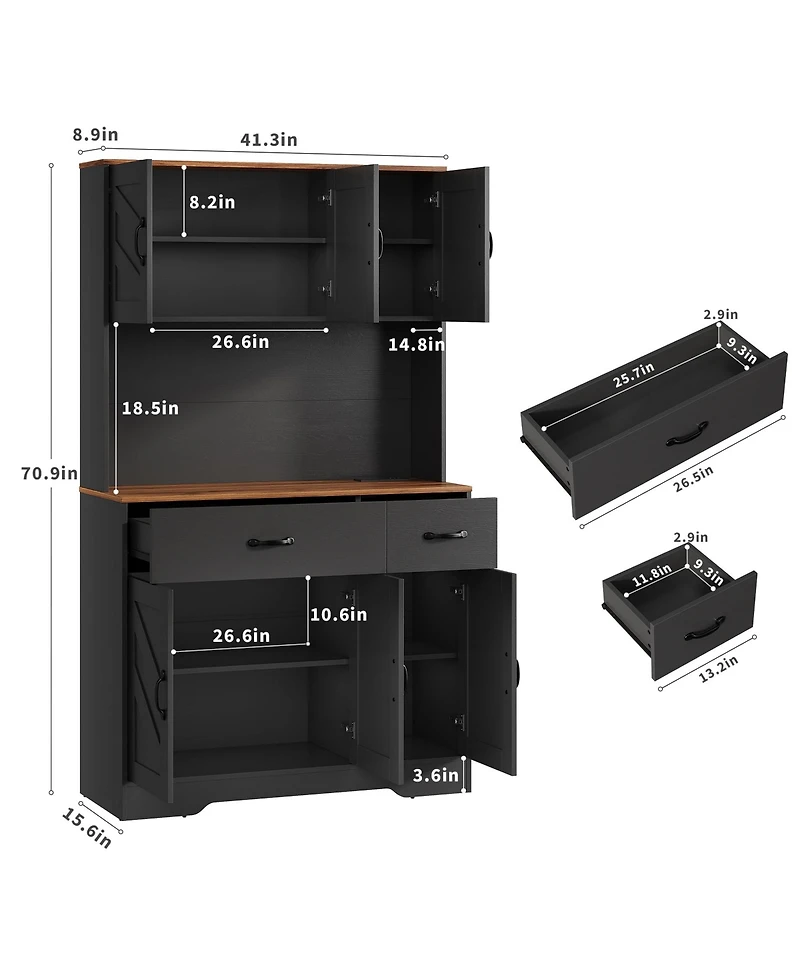 gaomon Sideboard Cabinet with 2 Drawers and 6 Doors, Chevron Design, Storage Buffet for Dining or Living Room