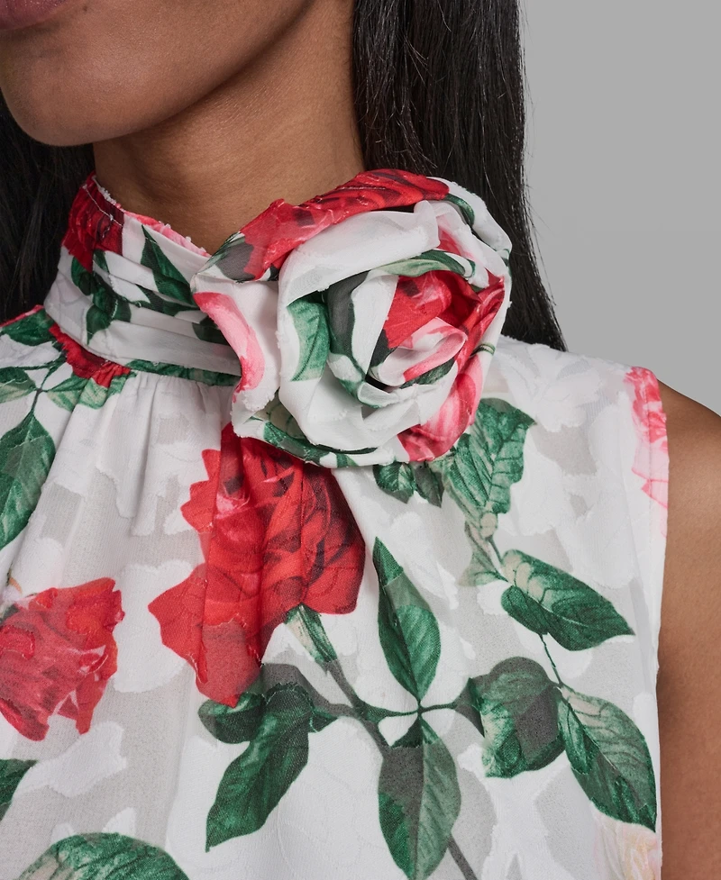 Karl Lagerfeld Paris Women's Mock Neck Floral Print Blouse