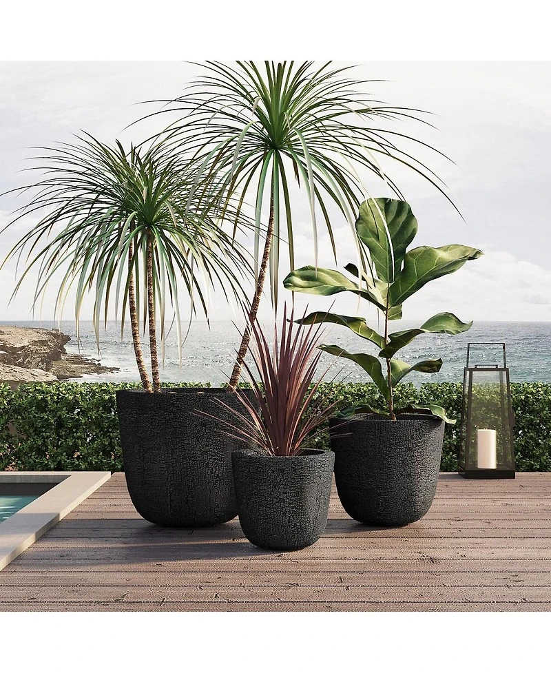Asagikoiai3-Piece Mgo Outdoor Planter Set with Drainage, Crackle Stone Pots for Garden and Patio