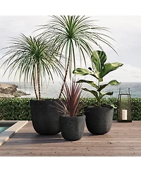 Asagikoiai3-Piece Mgo Outdoor Planter Set with Drainage, Crackle Stone Pots for Garden and Patio