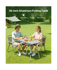 Yiortwo Folding Portable Camping Table, Aluminum Roll Up Picnic Table with Mesh Shelf