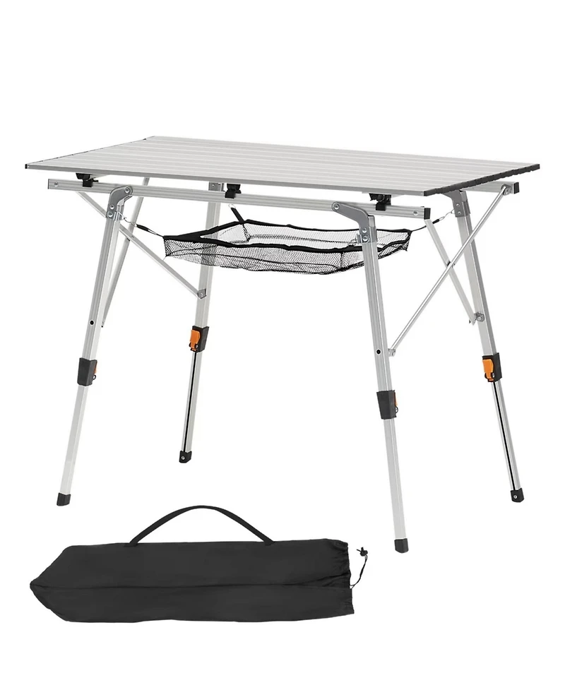 Yiortwo Folding Portable Camping Table, Aluminum Roll Up Picnic Table with Mesh Shelf