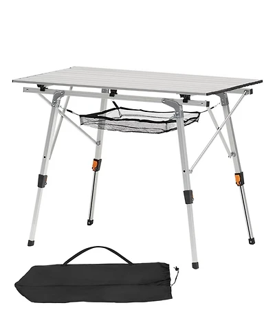 Yiortwo Folding Portable Camping Table, Aluminum Roll Up Picnic Table with Mesh Shelf