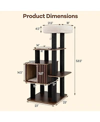 Gymax 53 5'' Tall Cat Tree for Indoor Cat Wooden Cat Tower Top Perch with Soft Padding