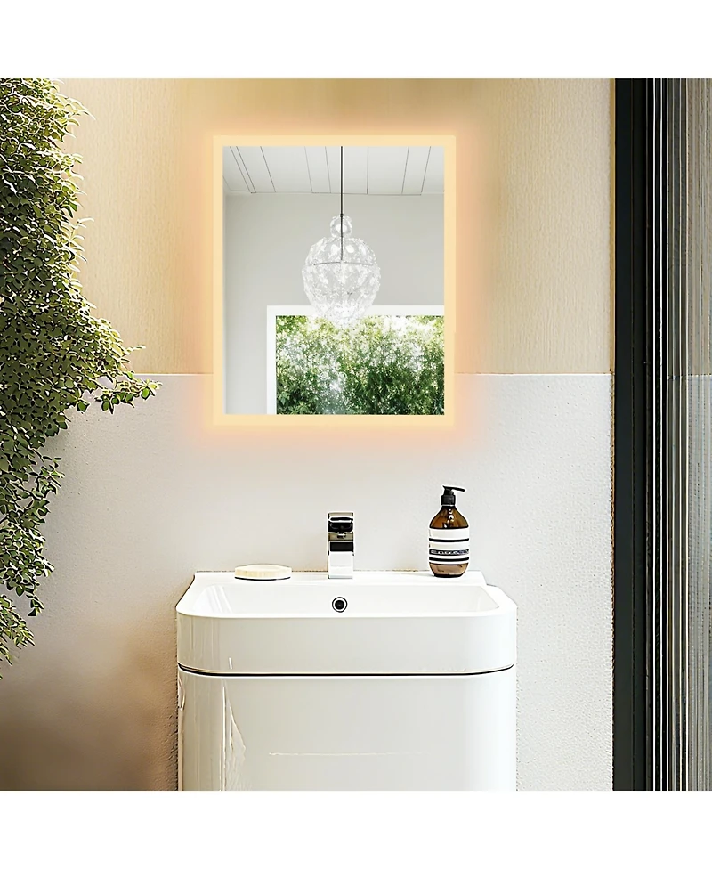 Luvodi 16" x 20" Rectangular Wall Mirror Anti-Fog Led Mirror Stepless Dimmable Lighted Bathroom Mirror