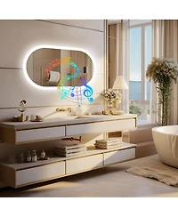 Luvodi 32"x20" Smart Oval Led Bathroom Mirror Bluetooth Speaker Time Temperature Display Front&Back Lit Memory Function