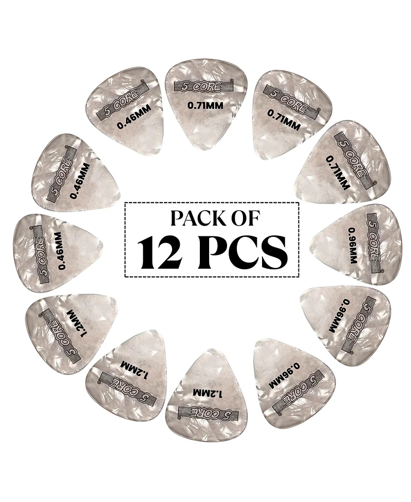5 Core Guitar Picks 12 Piece Celluloid Light Medium Heavy Extra Heavy for Acoustic Electric Guitars