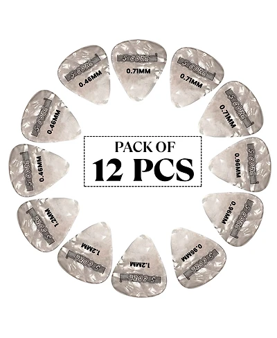 5 Core Guitar Picks 12 Piece Celluloid Light Medium Heavy Extra Heavy for Acoustic Electric Guitars