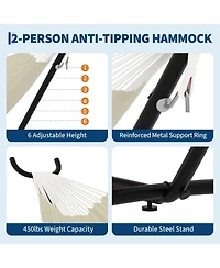 GarveeLife Heavy Duty Double Hammock with Steel Stand - 2 Person Outdoor Hammock, Portable, Space-Saving, 450 lbs Capacity, Carry Bag
