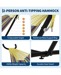 GarveeLife Heavy Duty Double Hammock with Steel Stand - 2 Person Outdoor Hammock, Portable, Space-Saving, 450 lbs Capacity, with Carry Bag