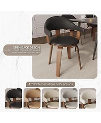 LeisureMod Brivo Upholstered Dining Chair Set of 2 with Swivel, Leather and Poplar Wood Frame, Open-Back Design Armrests for Kitchen