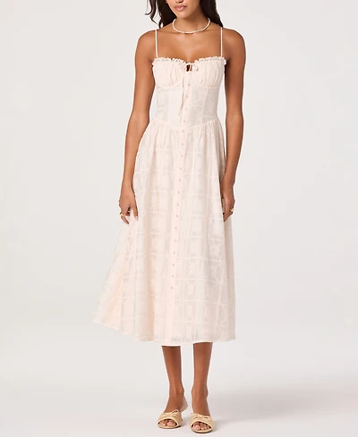 Astr the Label Women's Aubrey Sweetheart Neck Embroidered Eyelet Midi Dress