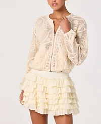 Astr the Label Women's Aeva Round Neck Long-Sleeve Crochet Bomber Jacket
