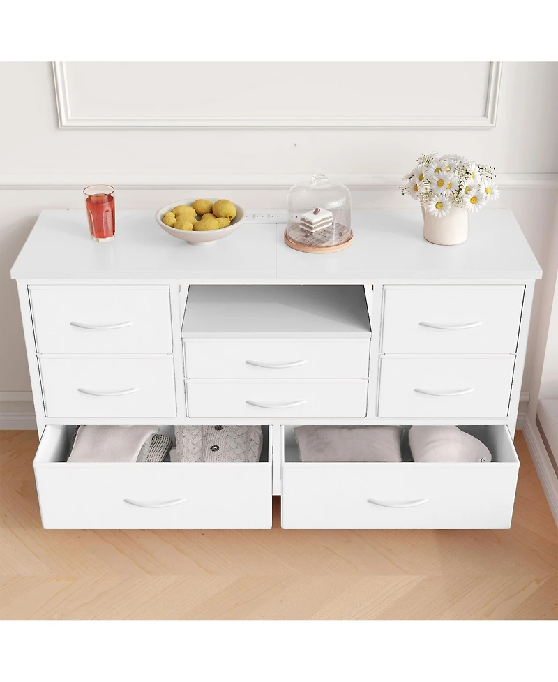 homfan Modern Tv Stand Dresser with Led Lighting and Built-in Charging Station - Durable Storage Chest with Deep Drawers for Bedroom and Living Room