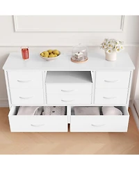 homfan Modern Tv Stand Dresser with Led Lighting and Built-in Charging Station - Durable Storage Chest with Deep Drawers for Bedroom and Living Room