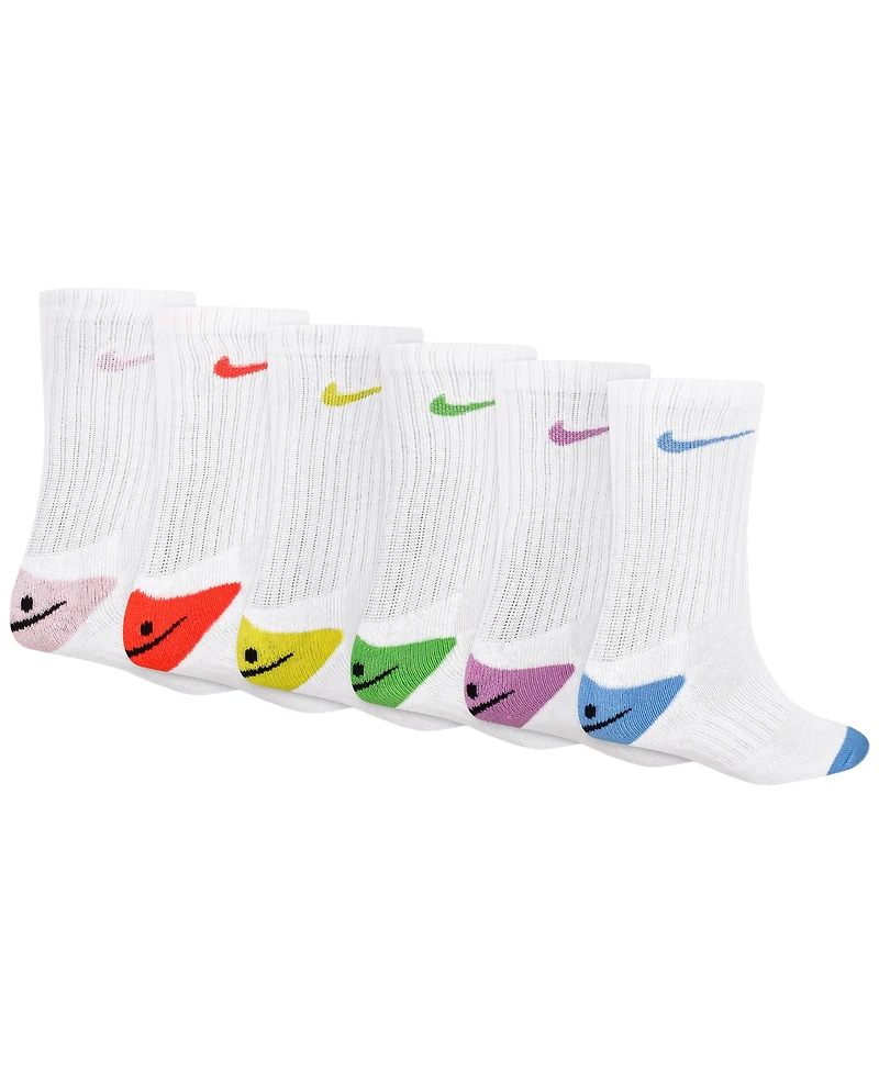 Nike Boys' and Girls' 4-7 Smiley Dri-fit Crew Socks, 6-Pack